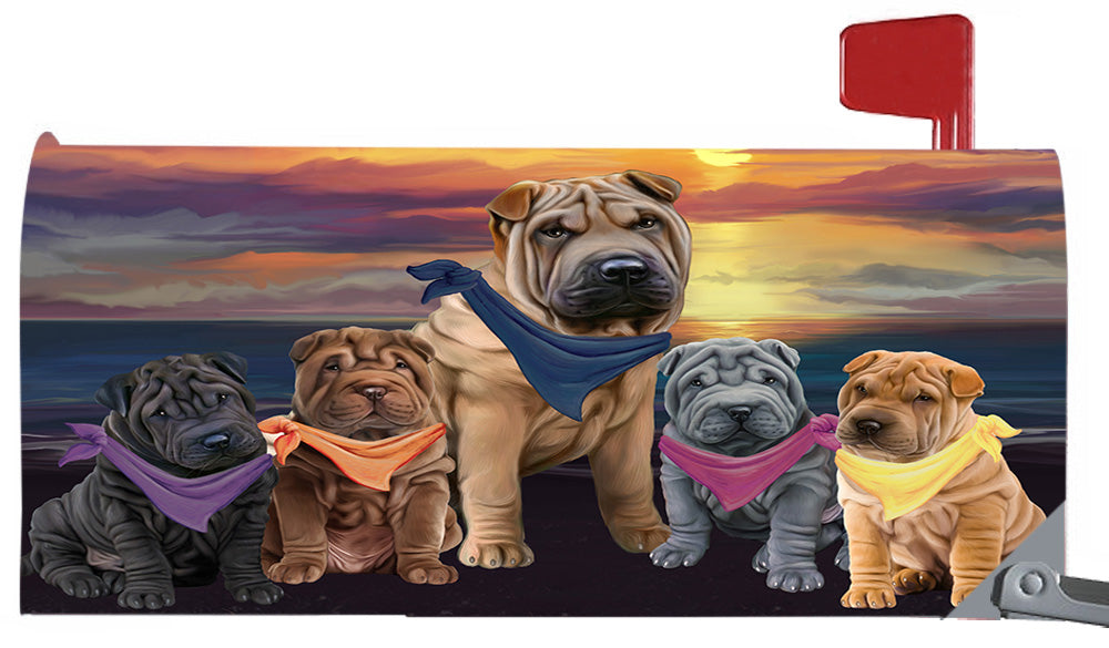 Family Sunset Portrait Shar Pei Dogs Magnetic Mailbox Cover MBC48503