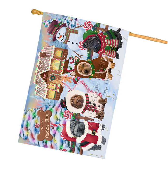 Holiday Gingerbread Cookie Shop Shar Peis Dog House Flag FLG57302