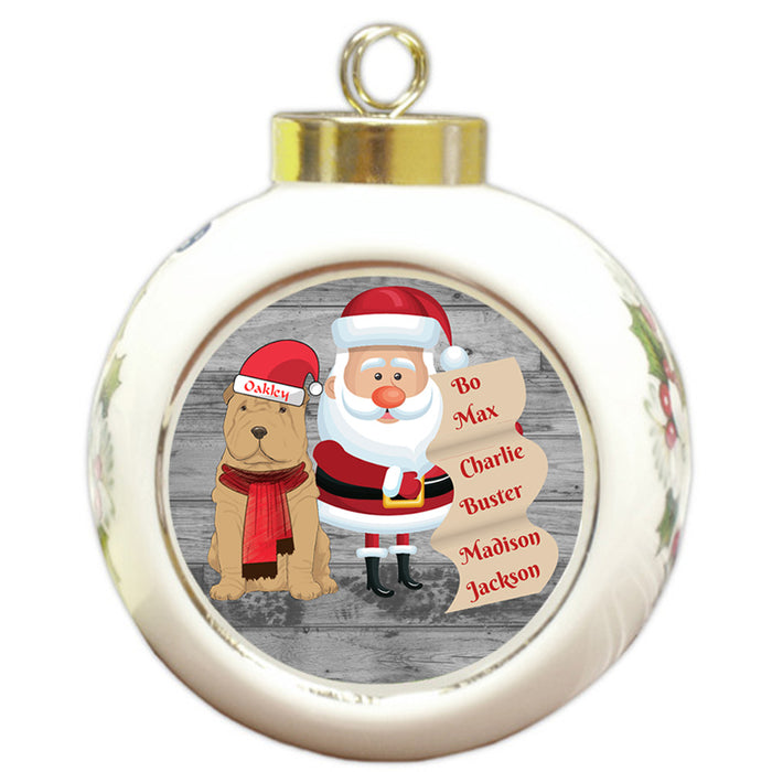 Custom Personalized Santa with Shar Pei Dog Christmas Round Ball Ornament