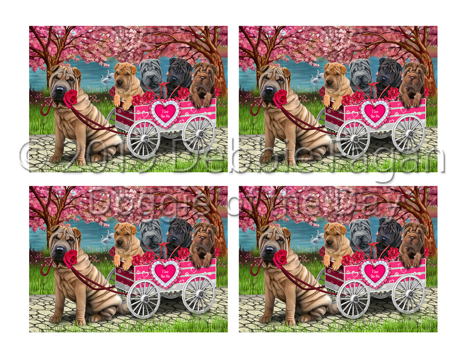 I Love Shar Pei Dogs in a Cart Placemat