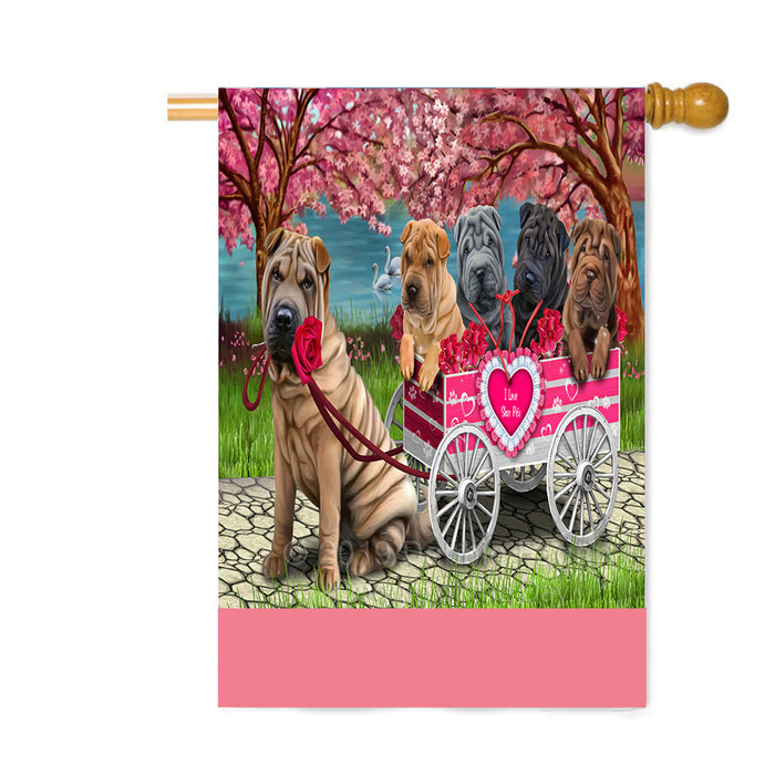 Personalized I Love Shar Pei Dogs in a Cart Custom House Flag FLG-DOTD-A62240