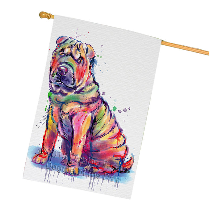 Watercolor Shar Pei Dog House Flag FLG65127