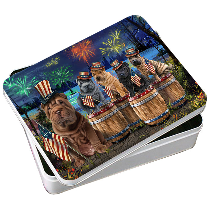 4th of July Independence Day Fireworks Shar Peis at the Lake Photo Storage Tin PITN51053