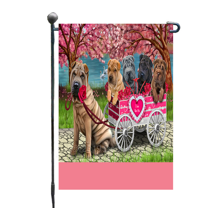 Personalized I Love Shar Pei Dogs in a Cart Custom Garden Flags GFLG-DOTD-A62184