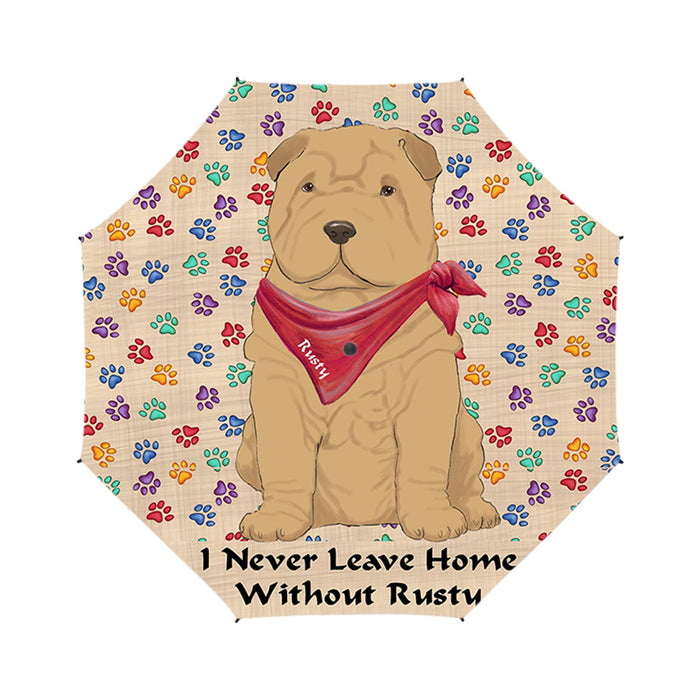 Custom Pet Name Personalized I never Leave Home Shar Pei Dog Semi-Automatic Foldable Umbrella