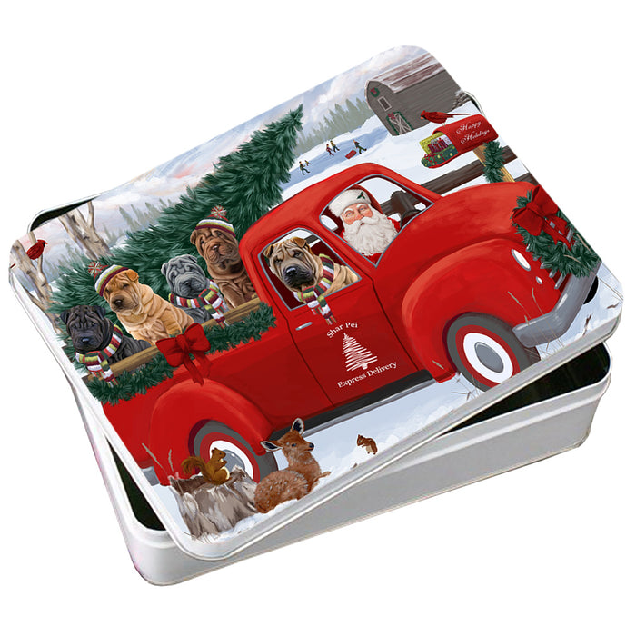 Christmas Santa Express Delivery Shar Peis Dog Family Photo Storage Tin PITN55009