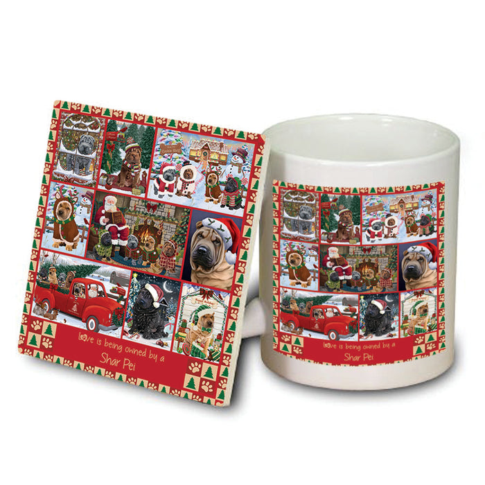 Love is Being Owned Christmas Shar Pei Dogs Mug and Coaster Set MUC57246