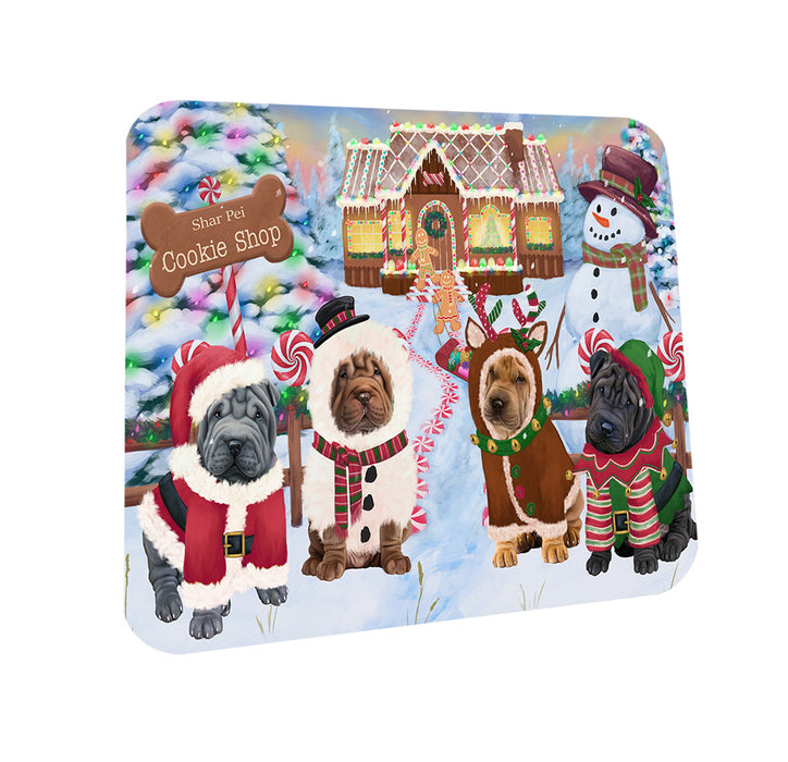 Holiday Gingerbread Cookie Shop Shar Peis Dog Coasters Set of 4 CST56576