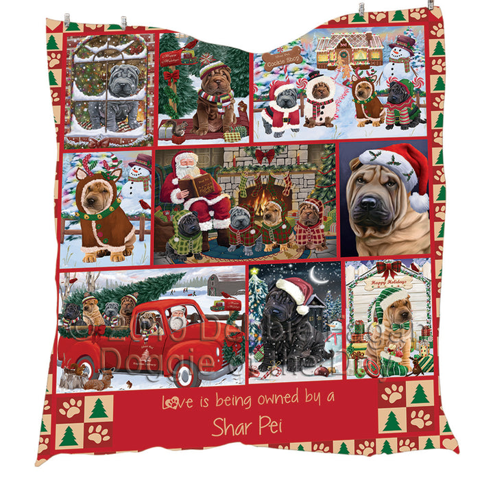 Love is Being Owned Christmas Shar Pei Dogs Quilt