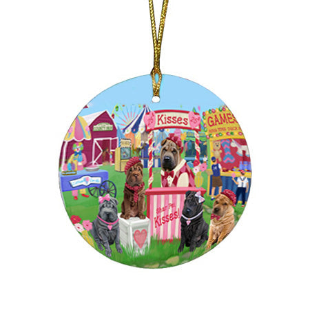 Carnival Kissing Booth Shar Peis Dog Round Flat Christmas Ornament RFPOR56280
