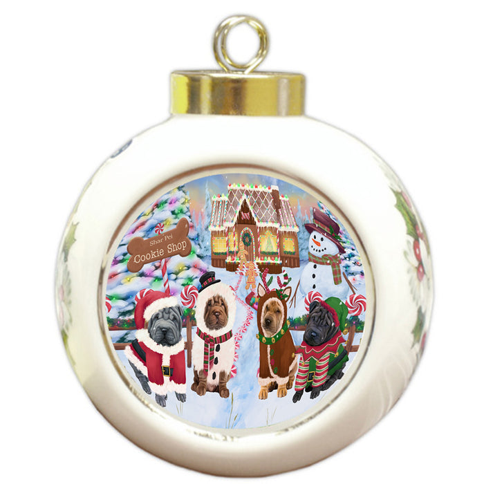 Holiday Gingerbread Cookie Shop Shar Peis Dog Round Ball Christmas Ornament RBPOR56974