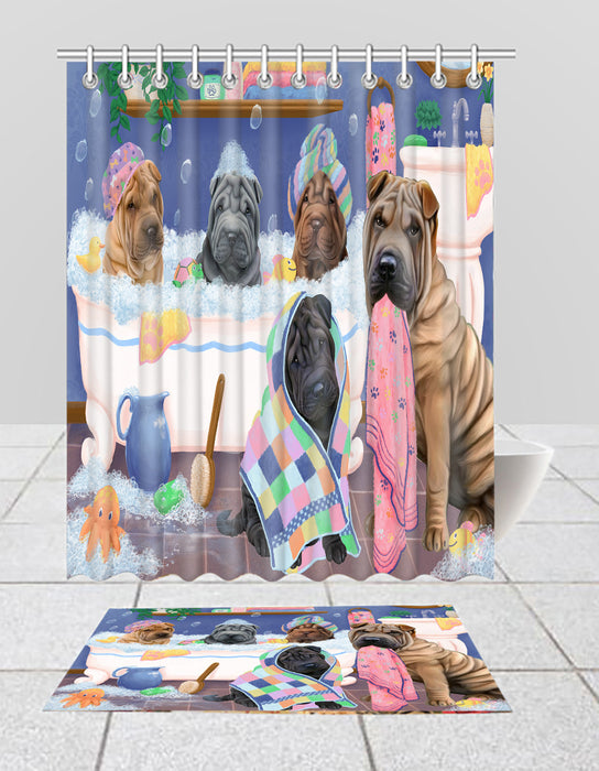 Rub A Dub Dogs In A Tub Shar Pei Dogs Bath Mat and Shower Curtain Combo