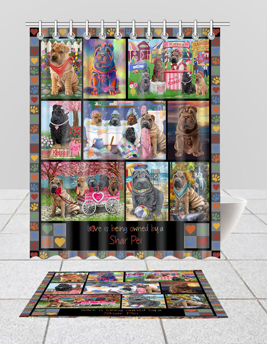 Love is Being Owned Shar Pei Dog Grey  Mat and Shower Curtain Combo