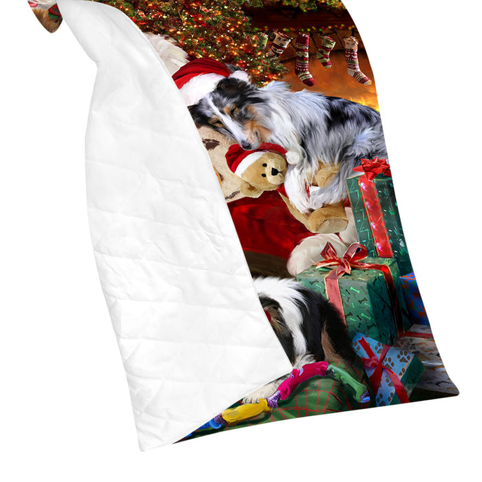 Santa Sleeping with Sheltie Dogs Quilt