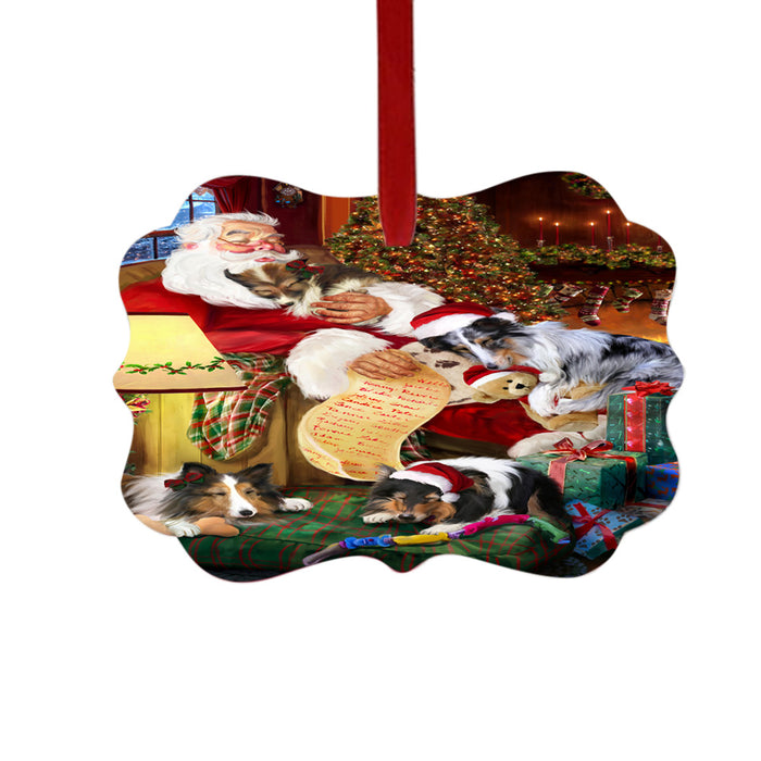Shelties Dog and Puppies Sleeping with Santa Double-Sided Photo Benelux Christmas Ornament LOR49317