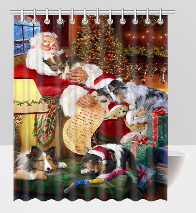 Santa Sleeping with Sheltie Dogs Shower Curtain