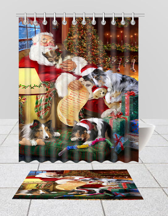Santa Sleeping with Sheltie Dogs  Bath Mat and Shower Curtain Combo