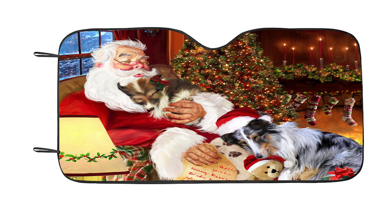 Santa Sleeping with Sheltie Dogs Car Sun Shade