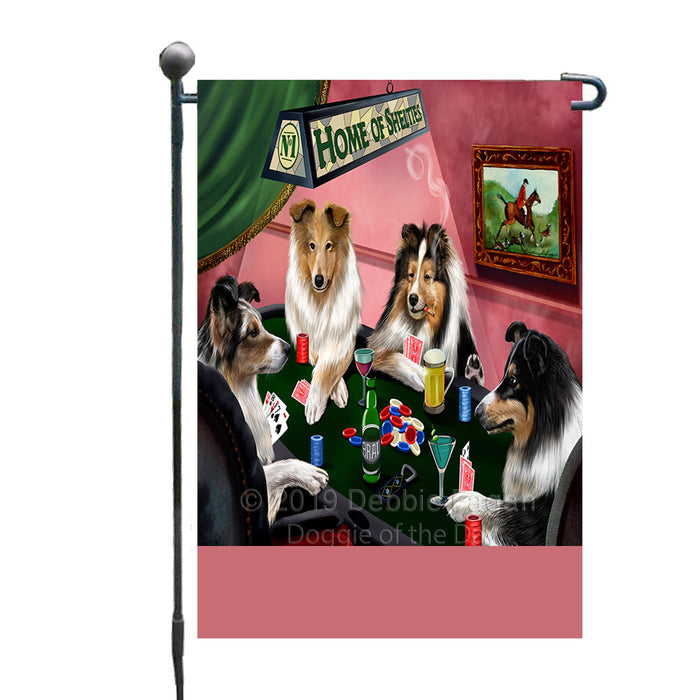 Personalized Home of Sheltie Dogs Four Dogs Playing Poker Custom Garden Flags GFLG-DOTD-A60297