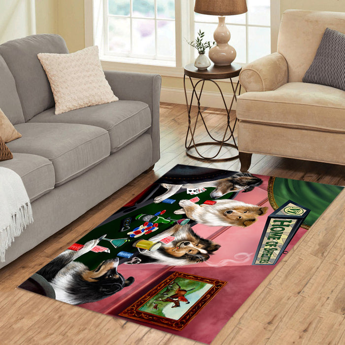 Home of  Sheltie Dogs Playing Poker Area Rug