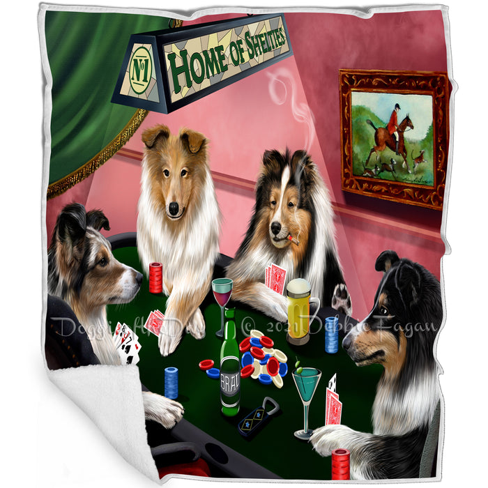 Home of Shelties 4 Dogs Playing Poker Blanket