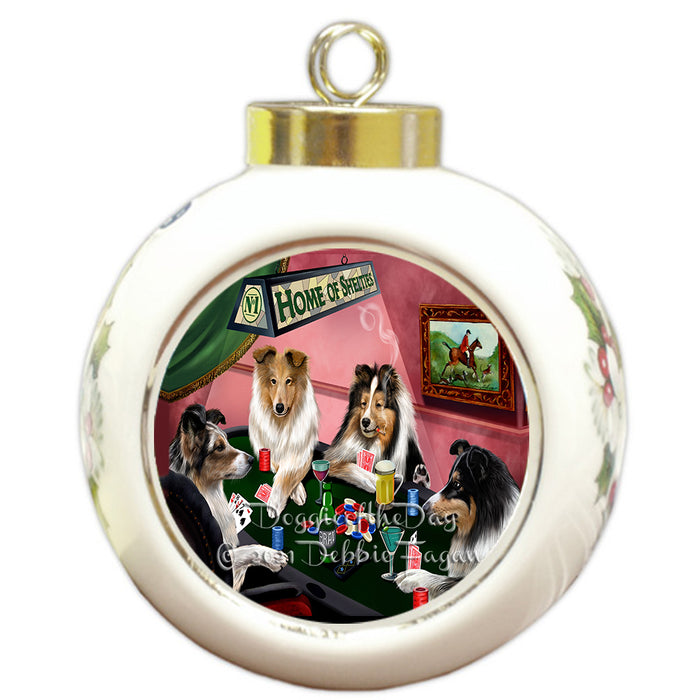 Home of Poker Playing Sheltie Dogs Round Ball Christmas Ornament Pet Decorative Hanging Ornaments for Christmas X-mas Tree Decorations - 3" Round Ceramic Ornament