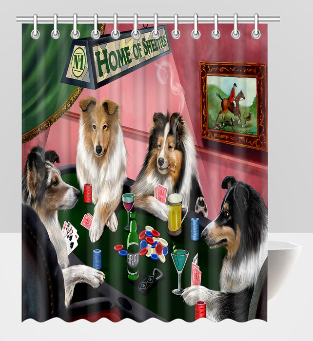 Home of  Sheltie Dogs Playing Poker Shower Curtain