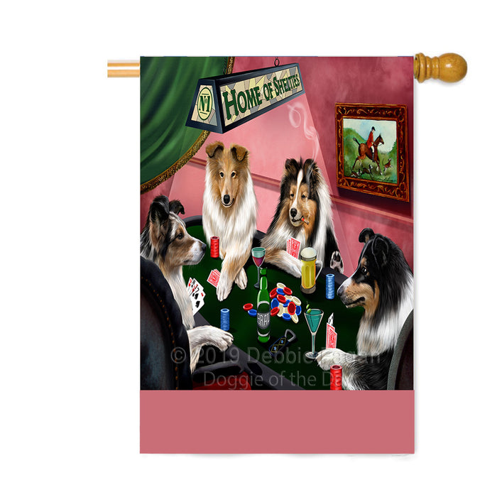 Personalized Home of Sheltie Dogs Four Dogs Playing Poker Custom House Flag FLG-DOTD-A60353