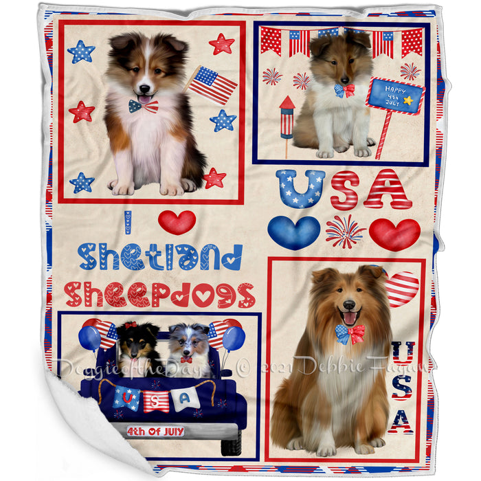 4th of July Independence Day I Love USA Shetland Sheepdogs Blanket BLNKT143541