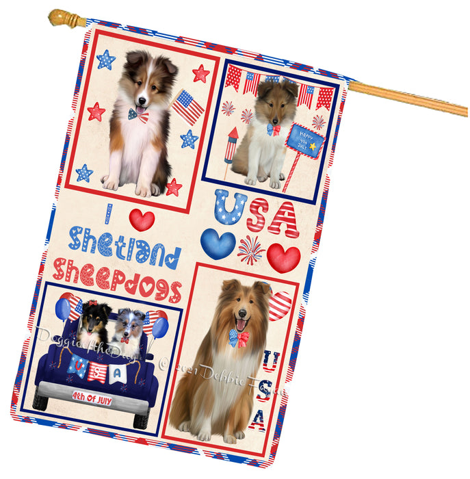 4th of July Independence Day I Love USA Shetland Sheepdogs House flag FLG66994