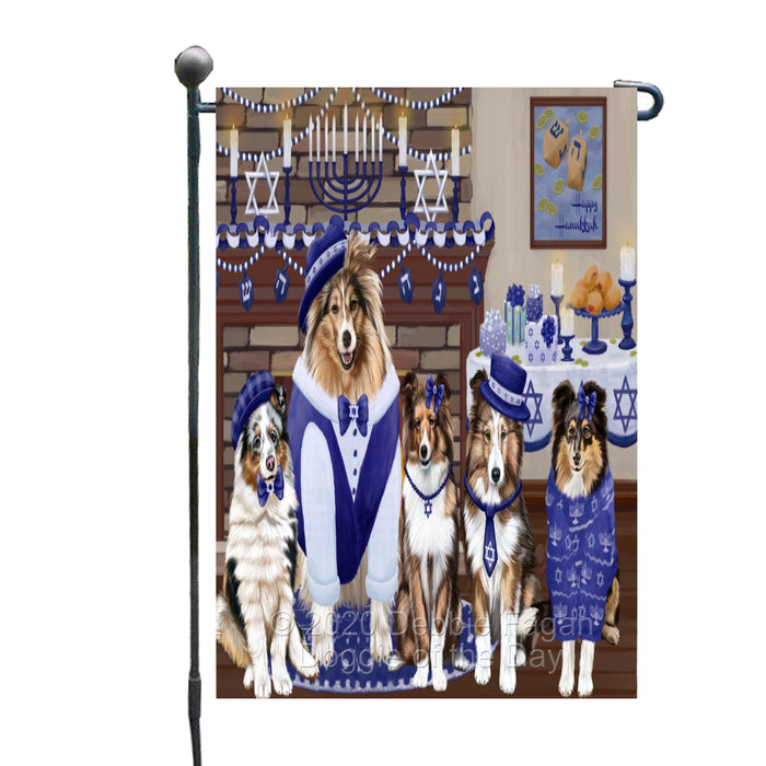 Happy Hanukkah Family Shetland Sheepdogs Garden Flag GFLG65776