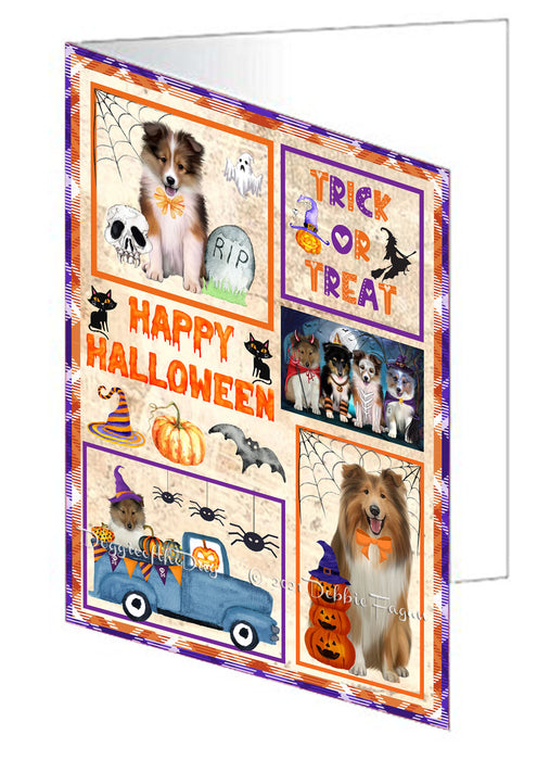 Happy Halloween Trick or Treat Shetland Sheepdogs Handmade Artwork Assorted Pets Greeting Cards and Note Cards with Envelopes for All Occasions and Holiday Seasons GCD76610
