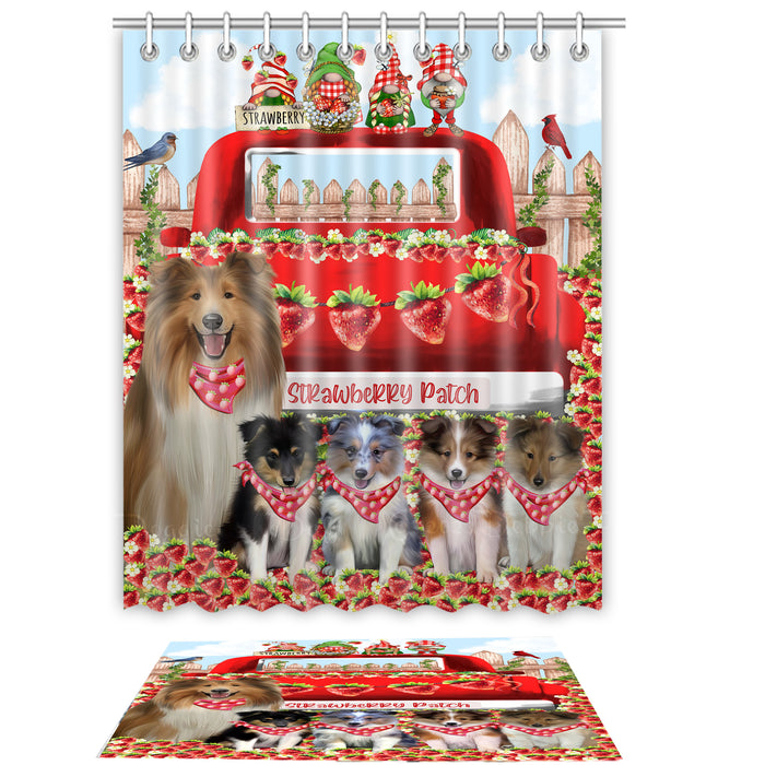 Shetland Sheepdog Shower Curtain & Bath Mat Set, Custom, Explore a Variety of Designs, Personalized, Curtains with hooks and Rug Bathroom Decor, Halloween Gift for Dog Lovers