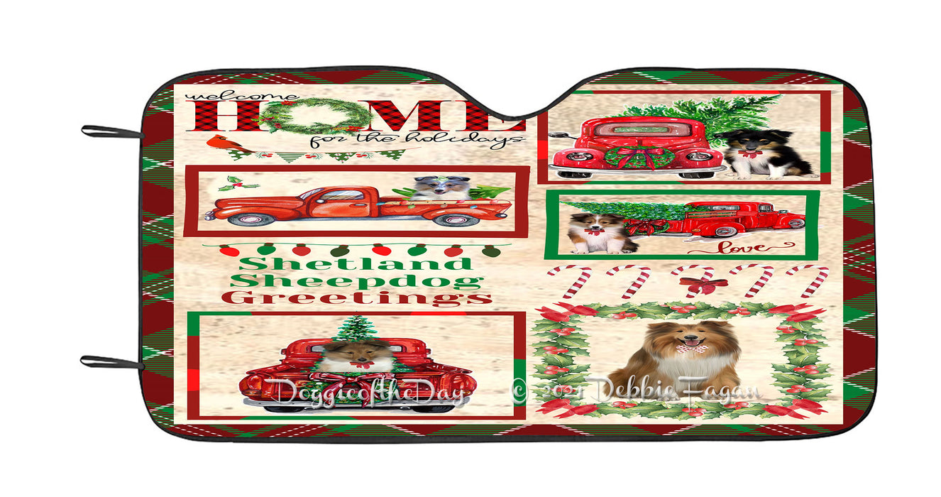 Welcome Home for Christmas Holidays Shetland Sheepdogs Car Sun Shade Cover Curtain