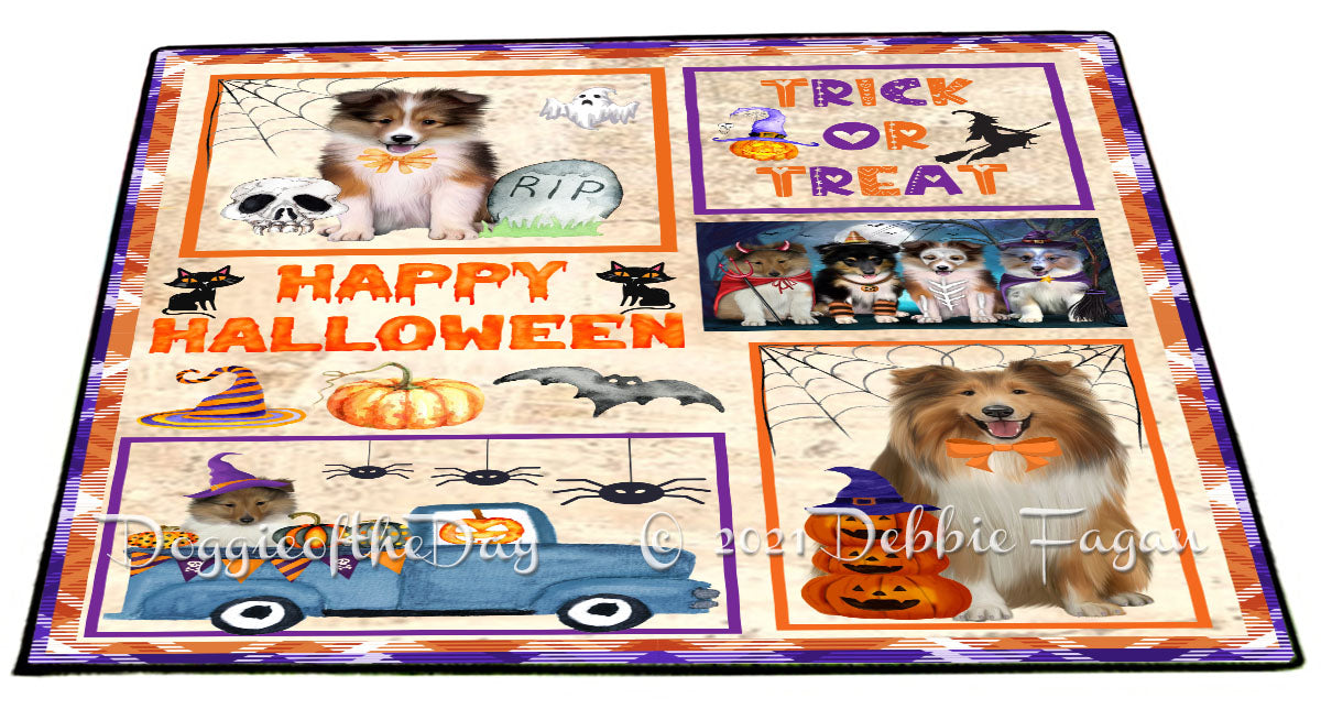 Happy Halloween Trick or Treat Shetland Sheepdogs Indoor/Outdoor Welcome Floormat - Premium Quality Washable Anti-Slip Doormat Rug FLMS58207