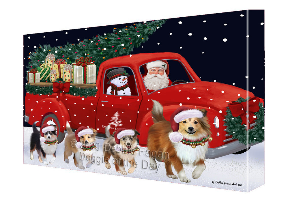 Christmas Express Delivery Red Truck Running Shetland Sheepdogs Canvas Print Wall Art Décor CVS146330
