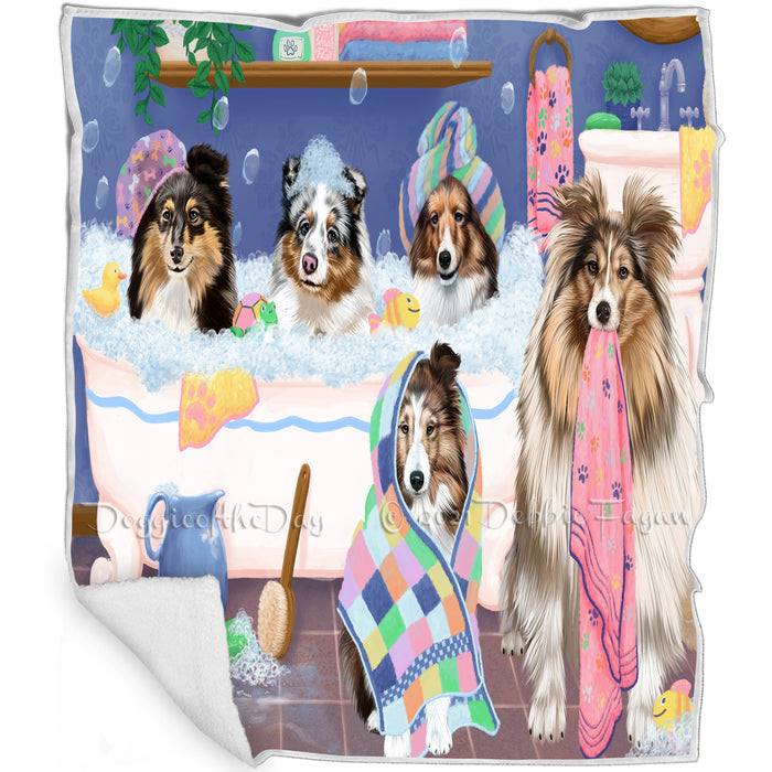 Rub A Dub Dogs In A Tub Shetland Sheepdogs Blanket BLNKT130818