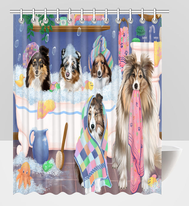 Rub A Dub Dogs In A Tub Shetland Sheepdogs Shower Curtain