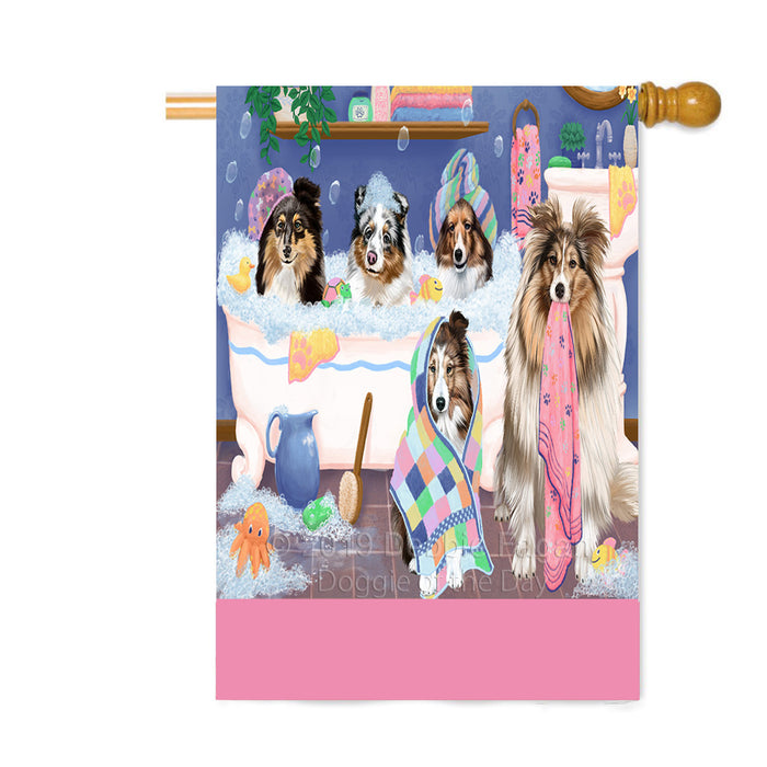 Personalized Rub A Dub Dogs In A Tub Shetland Sheepdogs Custom House Flag FLG64373