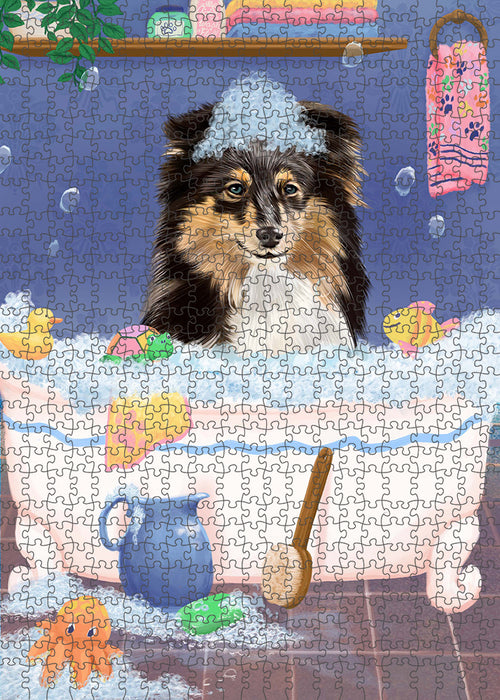Rub A Dub Dog In A Tub Shetland Sheepdog Portrait Jigsaw Puzzle for Adults Animal Interlocking Puzzle Game Unique Gift for Dog Lover's with Metal Tin Box PZL355