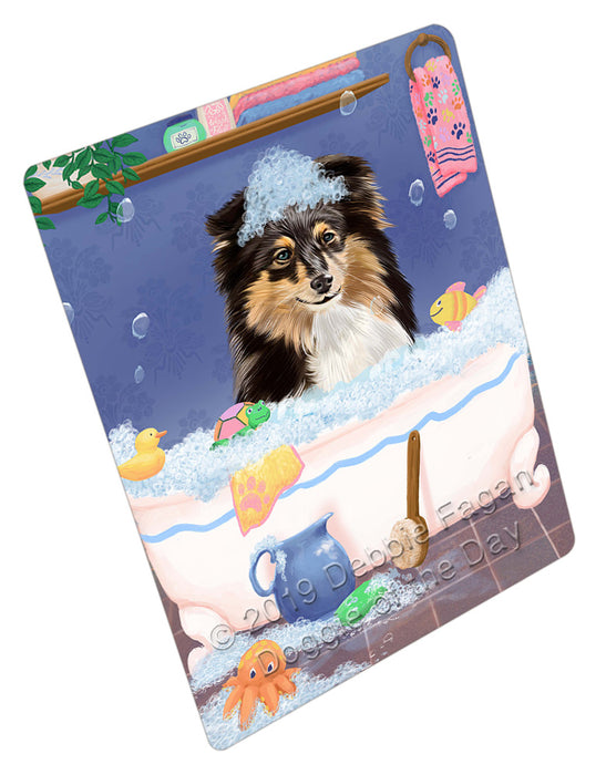 Rub A Dub Dog In A Tub Shetland Sheepdog Cutting Board - For Kitchen - Scratch & Stain Resistant - Designed To Stay In Place - Easy To Clean By Hand - Perfect for Chopping Meats, Vegetables, CA81852