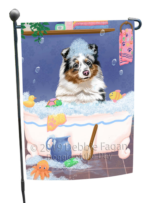 Rub A Dub Dog In A Tub Shetland Sheepdog Garden Flag GFLG66300