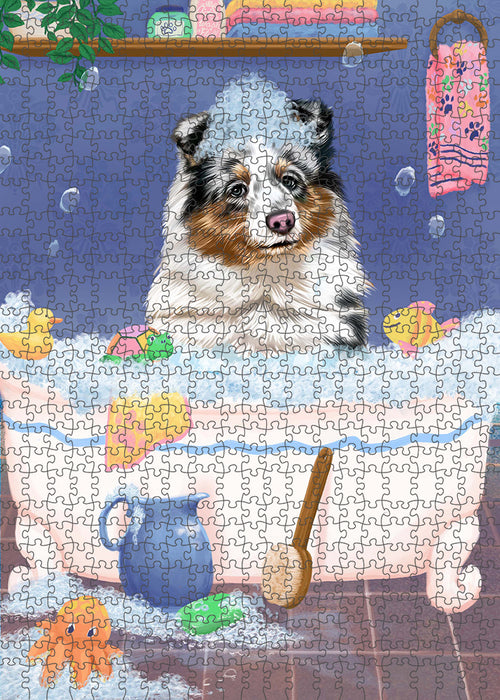 Rub A Dub Dog In A Tub Shetland Sheepdog Portrait Jigsaw Puzzle for Adults Animal Interlocking Puzzle Game Unique Gift for Dog Lover's with Metal Tin Box PZL356