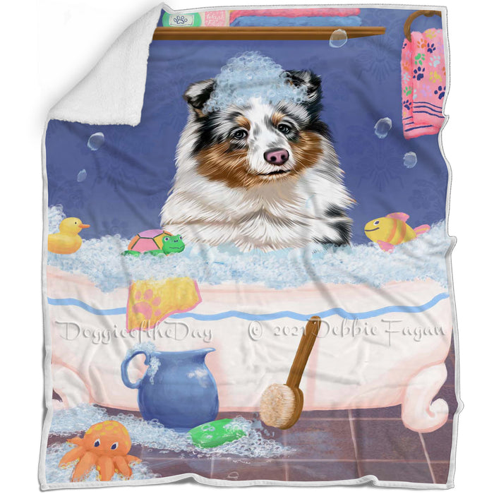 Rub A Dub Dog In A Tub Shetland Sheepdog Blanket BLNKT143153
