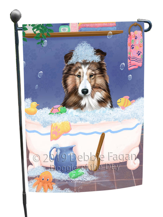Rub A Dub Dog In A Tub Shetland Sheepdog Garden Flag GFLG66301
