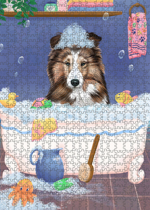 Rub A Dub Dog In A Tub Shetland Sheepdog Portrait Jigsaw Puzzle for Adults Animal Interlocking Puzzle Game Unique Gift for Dog Lover's with Metal Tin Box PZL357