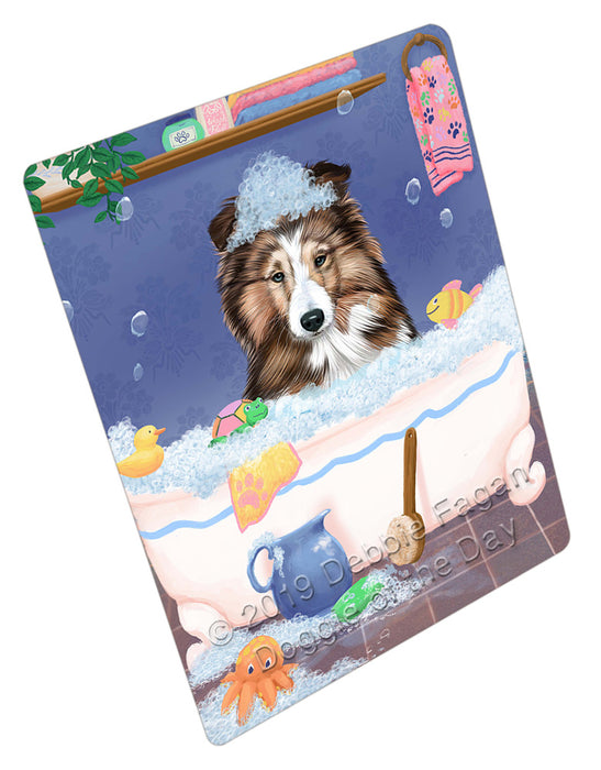 Rub A Dub Dog In A Tub Shetland Sheepdog Cutting Board - For Kitchen - Scratch & Stain Resistant - Designed To Stay In Place - Easy To Clean By Hand - Perfect for Chopping Meats, Vegetables, CA81856