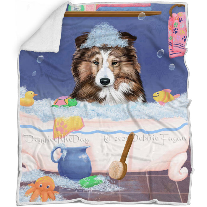 Rub A Dub Dog In A Tub Shetland Sheepdog Blanket BLNKT143154