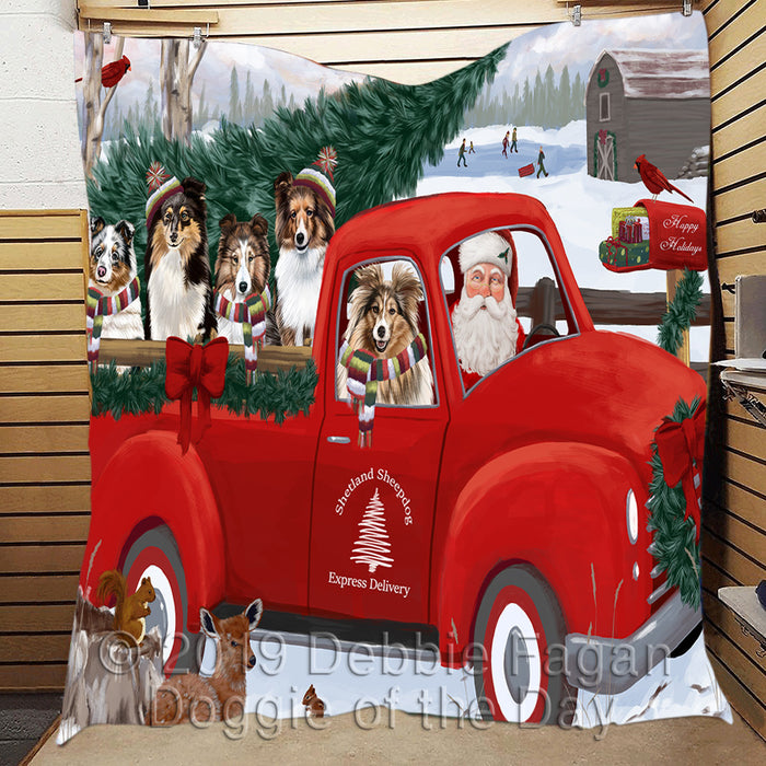 Christmas Santa Express Delivery Red Truck Shetland Sheepdogs Quilt