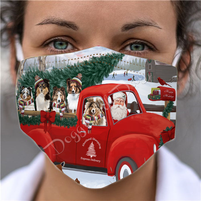 Christmas Santa Express Delivery Red Truck Shetland Sheepdogs Face Mask FM48472